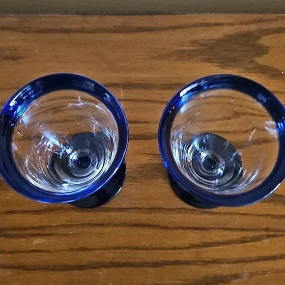 2 Cobalt Blue and Clear Glass Goblets - Picture 2 of 5